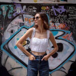 Amur Twain Crop Top Cotton White Size 12 NEW NWT